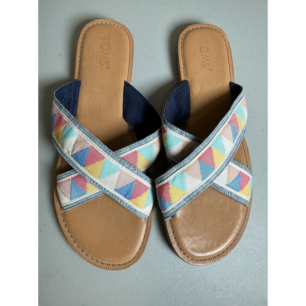 Toms Womens VIV Colorful Geometric Pattern Slide Sandals W 9.5 NEW